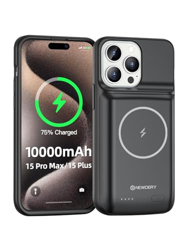 NEWDERY Akku Hülle für iPhone 15 Pro Max/iPhone 15 Plus, 10000mAh USB C Batteriefach Qi Wireless Charging Case, tragbare wiederaufladbare Extended Ladegerät Akku Pack - (6.7") (Schwarz) von NEWDERY