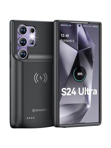 NEWDERY Akkuhülle für Samsung Galaxy S24 Ultra (5000mAh) Tragbare Ladebatterie Zusatzakku Externe Handyhülle Batterie Wiederaufladbare Schutzhülle Power Bank Akku Case für Galaxy S24 Ultra(Qi-Laden) von NEWDERY
