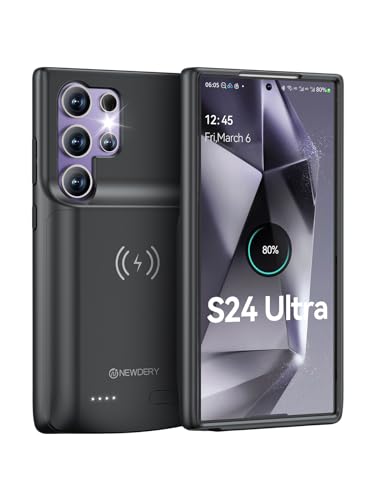 NEWDERY Akkuhülle für Galaxy S24 Ultra (5000mAh) Tragbare Ladebatterie Zusatzakku Externe Handyhülle Batterie Wiederaufladbare Schutzhülle Power Bank Akku Case für Samsung Galaxy S24 Ultra(Qi-Laden) von NEWDERY