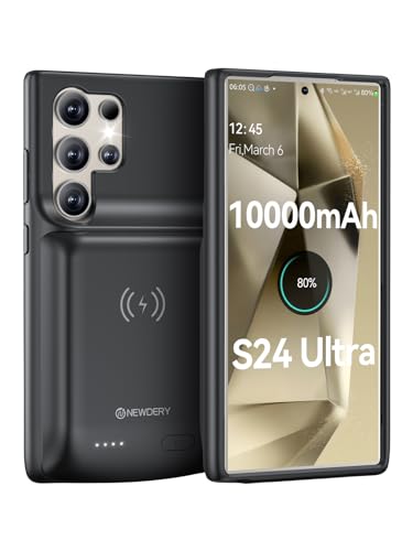 NEWDERY Akkuhülle für Galaxy S24 Ultra 10000mAh Tragbare Ladebatterie Externe Handyhülle Batterie Wiederaufladbare Power Bank Akku Case für Galaxy S24 Ultra (Qi-Laden) von NEWDERY