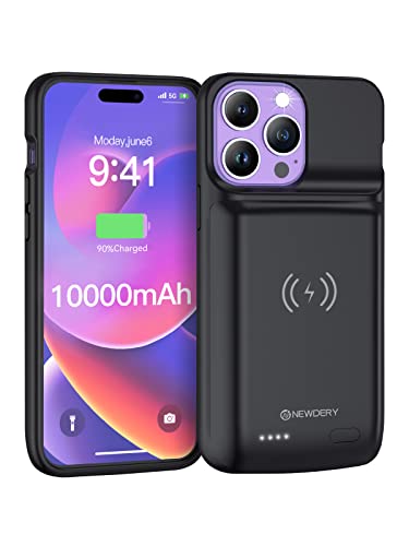 NEWDERY Akkuhülle für iPhone 14 Pro Max/14 Plus 10000mAh Batteriefach Qi Wireless Charging Case, Sync-Data unterstützt, erweitertes Ladegerät Akku-Pack für iPhone 14/13/12 Pro Max, iPhone 14 Plus 6.7" von NEWDERY