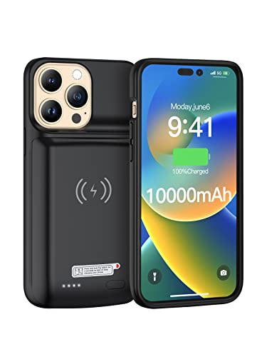 NEWDERY Akkuhülle für iPhone 14 & 14 Pro 10000 mAh Qi Wireless Charging Case, Sync-Daten unterstützt, erweitertes wiederaufladbares Ladegerät Akkupack für iPhone 13/13 Pro iPhone 14/14 Pro (6,1 Zoll) von NEWDERY