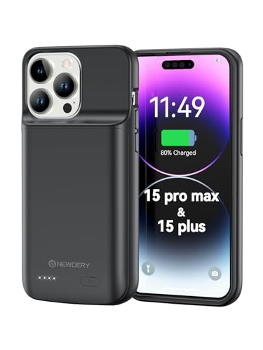 NEWDERY Akkuhülle kompatibel für iPhone 15 Pro Max & 15 Plus, 5000mAh Slim Tragbare Handyhülle Akku, wiederaufladbare Powerbank Akku Hülle kompatibel für iPhone 15 Pro Max & 15 Plus (6.7") (Schwarz) von NEWDERY