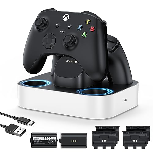 NEWDERY Ladestation für Xbox Wireless Controller, 2 x 1100 mAh wiederaufladbare Akkus für Xbox One/Series X|S Controller, Schnellladestation mit 4 Akkuabdeckungen – Weiß NEWDERY Ladestation für Xbox Wireless Controller, 2 x 1100 mAh wiederaufladbare Akkus für Xbox One/Series X|S Controller, Schnellladestation mit 4 Akkuabdeckungen – Weiß von NEWDERY