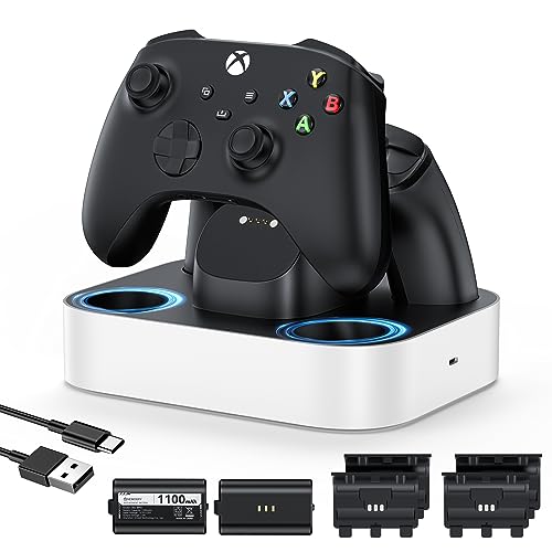 NEWDERY Controller-Ladestation für Xbox, 2 x 1100 mAh wiederaufladbare Akkus für Xbox One/Series X|S Controller, Schnellladestation mit 4 Akku-Abdeckungen – Weiß von NEWDERY