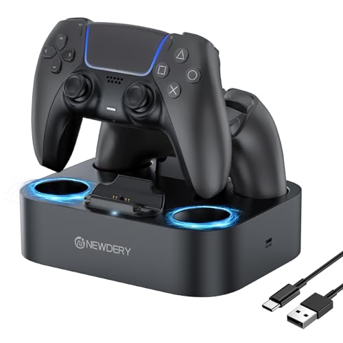 NEWDERY Ladestation für DualSense PS5 Edge Wireless-Controller Ladegerät Schnelllade für PlayStation5 Controller Ladestation Docking Station für Playstation 5 & Edge Controller, (Schwarz) von NEWDERY