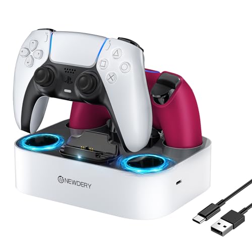 NEWDERY Ladestation für DualSense PS5 Edge Wireless-Controller Ladegerät Schnelllade für PlayStation5 Controller Ladestation Docking Station für Playstation 5 & Edge Controller, (Weiß) von NEWDERY