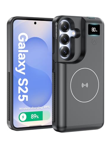 NEWDERY für Samsung Galaxy S25 Akkuhülle 6,2", 8000 mAh Tragbare Powerbank mit Led-Anzeige, Kabelloses Qi-LadegeräT und 20 W USB-C-Schnellladung, Sync-Data UnterstüTzt, Schwarz von NEWDERY