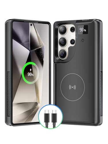 NEWDERY für Samsung Galaxy S25 Ultra Akkuhülle 6,9", 10000mAh tragbare Powerbank mit LED-Anzeige, kabelloses Qi-Ladegerät und 20 W USB-C-Schnellladung, Sync-Data unterstützt, Schwarz von NEWDERY