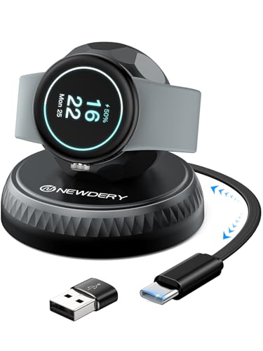 NEWDERY Ladestation für Pixel Watch 3/2, Tragbares Kabelloses Ladegerät Magnetisch für Fitbit Sense 2/1, Versa 4/3, Ständer Einziehbares USB-C Ladekabel mit USB A für Fitbit, für Google Smartwatch von NEWDERY