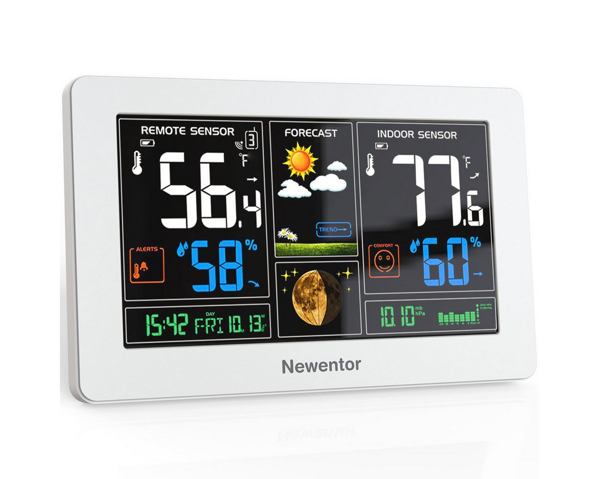 NEWENTOR LIFE Wiederaufladbare Funk-Wetterstation Funkwetterstation (mit Außensensor, Wettervorhersage & Temperaturwarnung) von NEWENTOR LIFE