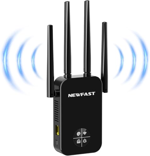 NEWFAST 2025 Neuestes WLAN Verstärker,1200 Mbit/s Dualband WiFi Repeater mit WPS, 4*Schwenkbare Antenne,Ethernet-Port,WiFi Internet Verstärker Kompatibel Allen WLAN Geräten NEWFAST 2025 Neuestes WLAN Verstärker,1200 Mbit/s Dualband WiFi Repeater mit WPS, 4*Schwenkbare Antenne,Ethernet-Port,WiFi Internet Verstärker Kompatibel Allen WLAN Geräten von NEWFAST