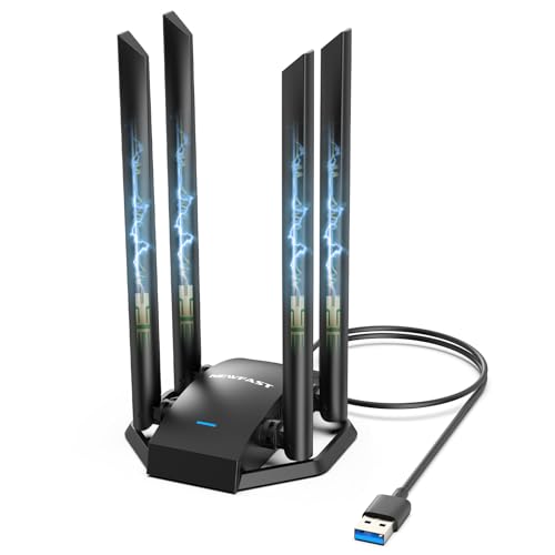 NEWFAST 1300Mbps WiFi Adapter for PC,Dual Band (5GHz/2.4GHz) USB 3.0 WlAN stick,4x 6dBi High Gain Antennas,Wireless Dongle,WPA3 Encryption 802.11ac/b/g/n,WLAN Adapter Only for Windows XP/7/8/8.1/10/11 von NEWFAST
