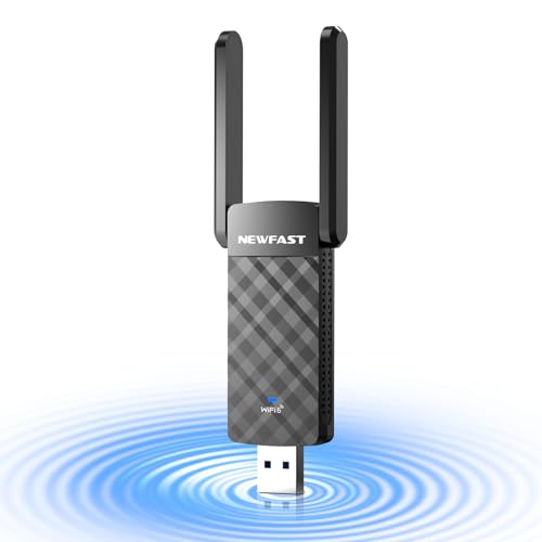 NEWFAST WLAN Stick for PC,1800Mbps Dualband USB WiFi 6 Adapter,WiFi 6 Dongle Support for Windows 10/11 ONLY,180° Adjustable High Gain Antenna,WPA3,USB 3.0 Wireless Adapter for Laptop von NEWFAST