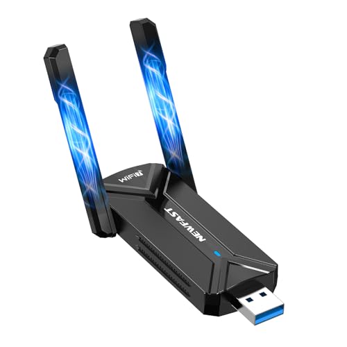 NEWFAST WiFi 7 Adapter for PC,6500Mbps Wireless Adapter USB 3.0 WLAN Stick for PC,2x5dBi Antennas,4096-QAM,Multi-link Operation (MLO),WPA3,Ultra-Low Latency,Supports Windows 10/11 von NEWFAST