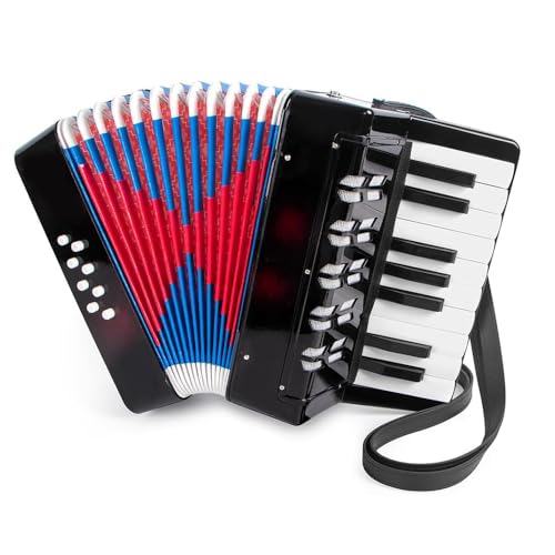 Akkordeon，Akkordeon kinder，Ziehharmonika，17 Tasten 8 Bass Kinderakkordeon mit Verstellbarem Gurt，Leicht und Umweltfreundlich (schwarz)，Geeignet für Anfänger, ein Geschenk für Den Kindertag von NEWFUN