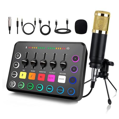 NEWFUN Audio Mixer, Soundboard, Mischpult für pc,Inklusive Audiomixer und BM800-Mikrofon, RGB-PC-Mixer für Streaming, DIY-Soundeffekte, Lautstärkeregler für Podcasting, Aufnahmen und Gesang von NEWFUN
