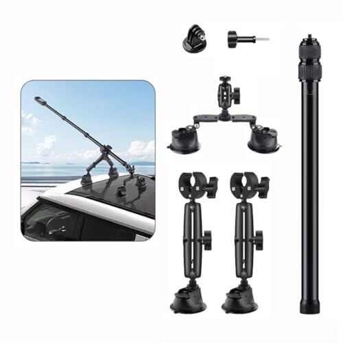 NEWFUN Dreifach Saugnapfhalterung, Saugnapf Autohalterung Set, 120 cm Selfie Stick, Saugnapfhalterung für Dachkamera-Aufnahmen, Third Person Autohalterung für Insta360/Gopro, Saugnapf Halterung von NEWFUN