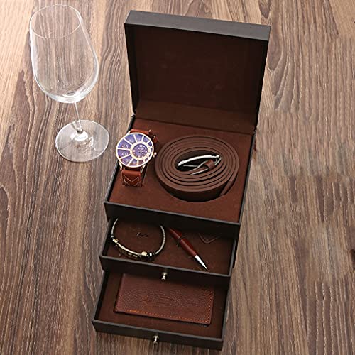 NEWNAN 6 Stück/Set Herren-Geschenkset, Mode-Business-Geschenkbox, 3-lagige Uhr, Ledergürtel, Armband, Geldbörse, Schlüsselanhänger, Stift für Männergeschenke (Farbe: Weiß-Patch Five-Pointed Star4) von NEWNAN