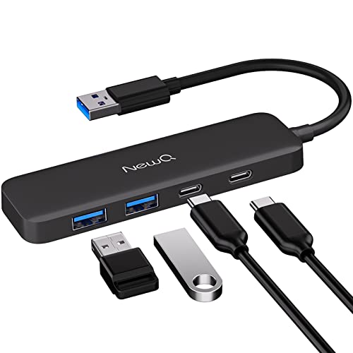 Dual USB C USB A 3.0 Hub: 4 Ports mit 2 x USB-C 3.0 und 2 x USB-A 3.0, Ultra Slim Mini Portable USB Splitter Adapter für Laptop, PS4, Flash Drive, HDD, Xbox, Drucker, Maus, Tastatur, Computerzubehör von NEWQ