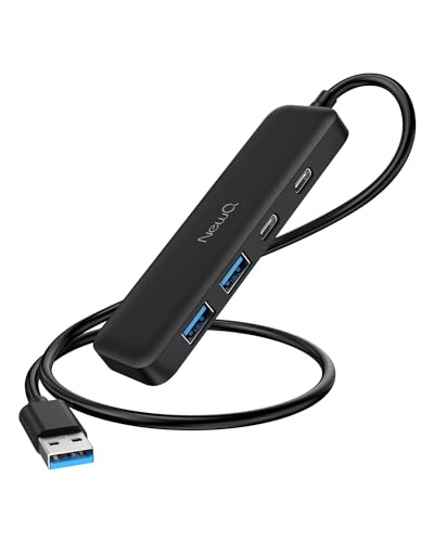 Dualer USB-C-USB-A-3.0-Hub mit 60 cm langem Kabel, 2 x USB-C und 2 x USB-A, ultraschlanker tragbarer USB-Splitter-Adapter für Laptop, PS4, Flash-Laufwerk, Festplatte, Xbox, Drucker, Maus, Tastatur usw von NEWQ