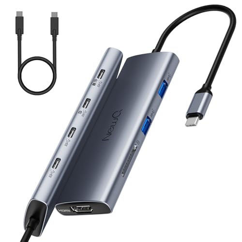 NewQ USB-C Hub 8-in-1 Docking Station – Thunderbolt Splitter mit HDMI, USB-C PD für Monitor & tragbare Bildschirme, 3X 4K Display (DP Alt Mode), 6X 10Gbps Ports, SD 4.0, Videokabel enthalten von NEWQ