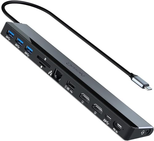 USB C Dockingstation Dual Monitor: NewQ 12 in 1 Hub mit Dual HDMI 4K@30Hz, 4*USB, Audio, Ethernet, SD/TF, PD 100W, Thunderbolt 3 | 4 Dock für MacBook Pro Air, HP, Dell, Lenovo, Acer von NEWQ