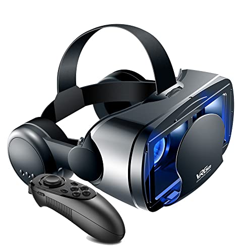 NEWSTYP 5~7 Zoll VRG Pro 3D VR-Brille Virtual Reality Vollbild-Visuelle Weitwinkel-VR-Brillenbox für 5 bis 7 Zoll Smartphone-Brillen mit Bluetooth-Fernbedienung (Schwarz Basic) (Pro) von NEWSTYP