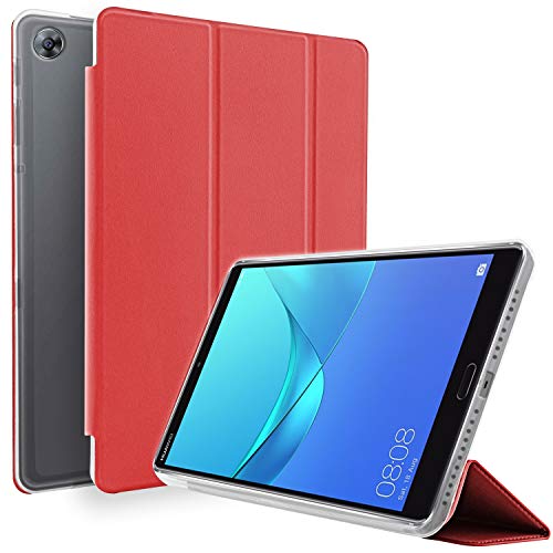 NewTop Schutzhülle kompatibel mit Huawei Mediapad M5 8.4 Zoll / 8,4 cm, Flip-Case, ultradünn, leicht, Ständer aus TPU und Kunstleder rot von TOPNEW