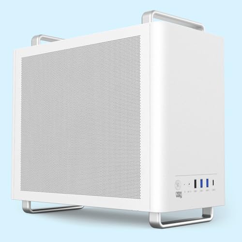NEWWAY - 2025 Neu - NC1 PC-Gehäuse Mini Tower tragbar – kompatibel mit Mini-ITX,ITX,Micro-ATX – Typ C USB – 1 x Lüfter inklusive 9 mm 3 Pin Molex – Metallwand Mesh (weiß) von NEWWAY