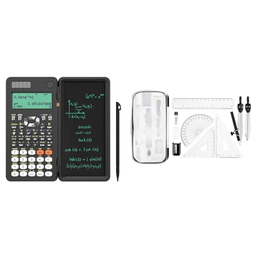 NEWYES Scientific Taschenrechner 417 Funktionen Engineering Calculator & Amazon Basics – 10-teiliges Mathematik-Set, mit Zirkel von NEWYES
