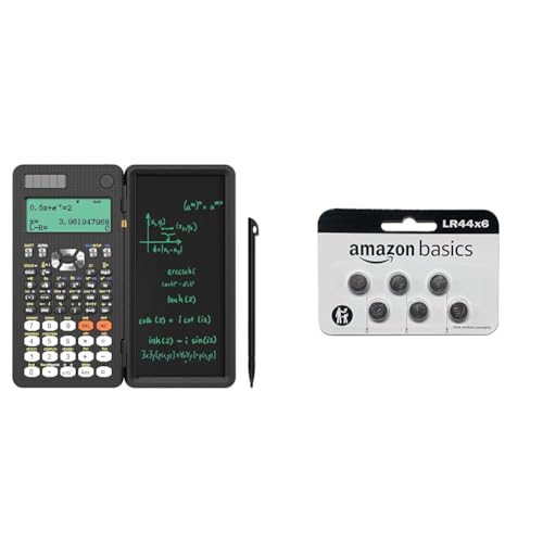 NEWYES Scientific Taschenrechner 417 Funktionen Engineering Calculator & Amazon Basics – LR44 Alkaline-Knopfzelle, 6 stück von NEWYES