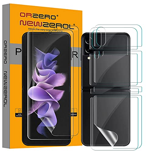 NEWZEROL 2 Set Premium Displayschutz für Samsung Galaxy Z Flip 3 Folie [Displayschutzfolie +Rückenschutzfolie + Scharnier] [Maximale Abdeckung] Stoßfestes HD Clear Self-HealingTPU 3D Schutzfolie von NEWZEROL