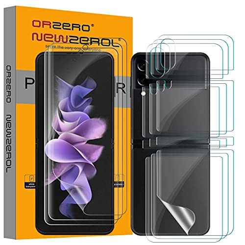 NEWZEROL 3 Set Premium Displayschutz für Samsung Galaxy Z Flip 3 Folie [Displayschutzfolie +Rückenschutzfolie + Scharnier] [Maximale Abdeckung] Stoßfestes HD Clear Self-HealingTPU 3D Schutzfolie von Orzero