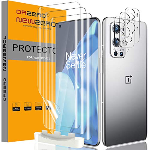NEWZEROL 3 Stück Displayschutz + 3 Stück Kameraschutz Kompatibel für Oneplus 9 Pro, [ Fingerabdruck-ID] Blasenfreie Klar HD Weich TPU Displayschutzfolie und Kamera Display Glasschutz - Transparent von NEWZEROL