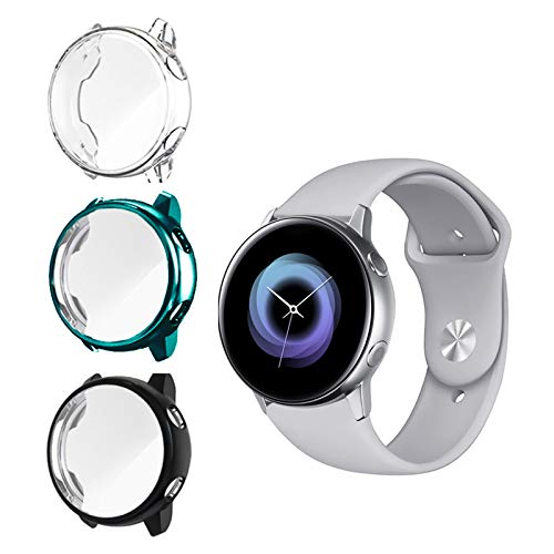 NEWZEROL 3 Stücke Smartwatch-Gehäuse Kompatibel für Samsung Galaxy Watch Active Displayschutzfolie, Hochleistungs-TPU HD-Anti-Kratz-Schutzhülle für Galaxy Watch Active 40 mm-klar + Schwarz + Cyan von NEWZEROL