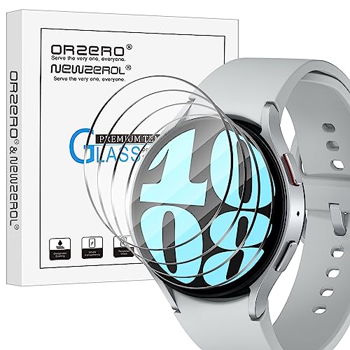 NEWZEROL 4 Stück Schutzfolie Kompatibel für Samsung Galaxy Watch 6 44mm Displayschutzfolie aus 9H Glas (Durchmesser 40.5 mm), 2.5D Arc Edges, Anti-Kratzer Blasenfrei Schutzglas von NEWZEROL