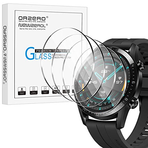 NEWZEROL 4 stück Display Glasschutz Displayschutzfolie Kompatibel für Huawei Watch GT 2 46mm (Durchmesser 39 mm) 2.5D Arc Edges 9H Glas Displayschutz Anti-Kratzer blasenfrei Schutzfolie - Transparent von NEWZEROL