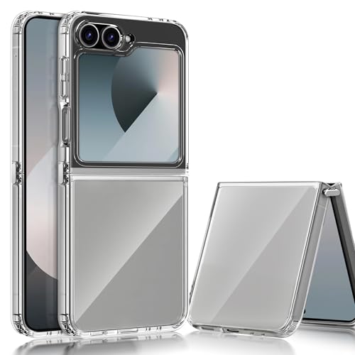 NEWZEROL Cover Kompatibel für Samsung Galaxy Z Flip 6 5G Hülle, [Mit Anti-Fall-Metallscharnier] [TPU-Rand + PC-Rückseite] [Unterstützt Kabelloses Aufladen] [Nicht Vergilbend] Stoßfeste - Transparent von NEWZEROL
