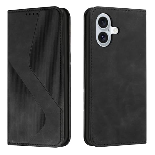 NEXCURIO Handy Hülle für Apple iPhone 16 Handyhülle mit Kartenfäch Klapphülle Klappbar Schutzhülle Leder Flip Wallet Case Cover Tasche Handytasche Stoßfeste - Schwarz von NEXCURIO