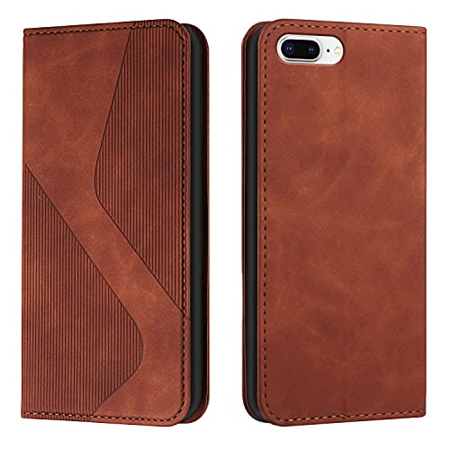 NEXCURIO Handy Hülle für Apple iPhone 7 Plus/iPhone 8 Plus Handyhülle mit Kartenfäch Klapphülle Klappbar Schutzhülle Leder Flip Wallet Case Cover Tasche Handytasche Stoßfeste - Braun von NEXCURIO