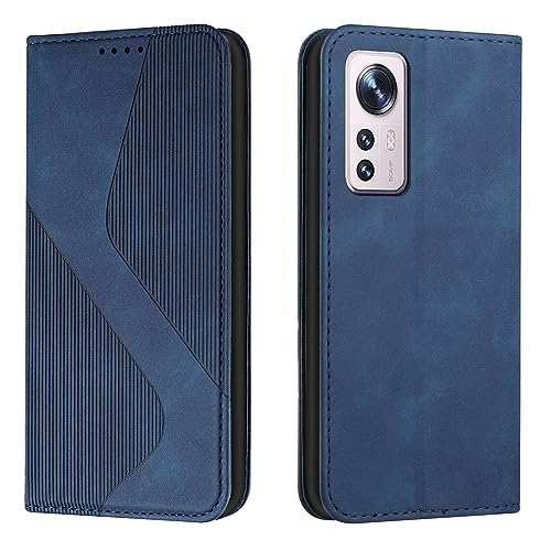 NEXCURIO Handy Hülle für Xiaomi 12 / Xiaomi Mi 12X 5G Handyhülle mit Kartenfäch Klapphülle Klappbar Schutzhülle Leder Flip Wallet Case Cover Tasche Handytasche Stoßfeste - Blau von NEXCURIO