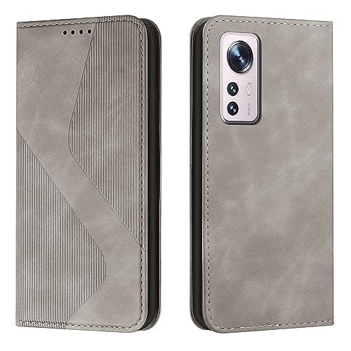 NEXCURIO Handy Hülle für Xiaomi 12 / Xiaomi Mi 12X 5G Handyhülle mit Kartenfäch Klapphülle Klappbar Schutzhülle Leder Flip Wallet Case Cover Tasche Handytasche Stoßfeste - Grau von NEXCURIO