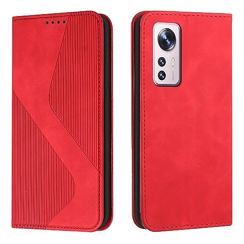 NEXCURIO Handy Hülle für Xiaomi 12 Lite Handyhülle mit Kartenfäch Klapphülle Klappbar Schutzhülle Leder Flip Wallet Case Cover Tasche Handytasche Stoßfeste - Rot von NEXCURIO