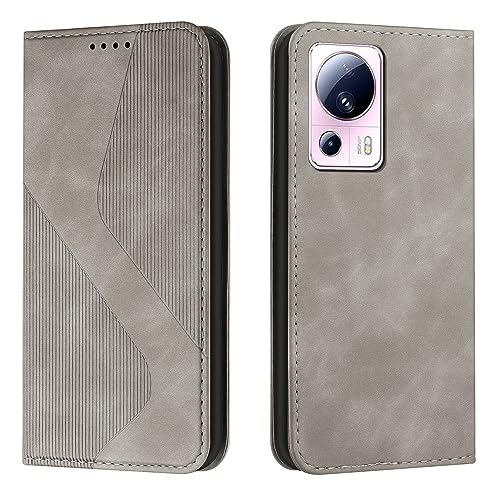 NEXCURIO Handy Hülle für Xiaomi 13 Lite 5G Handyhülle mit Kartenfäch Klapphülle Klappbar Schutzhülle Leder Flip Wallet Case Cover Tasche Handytasche Stoßfeste - Grau von NEXCURIO