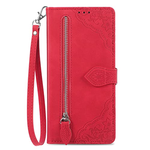 NEXCURIO Handyhülle für Apple iPhone 13 Hülle Klappbar mit Kartenfäch Ständer Klapphülle Schutzhülle Leder Wallet Flip Case Cover Tasche Handytasche Stoßfeste - Rot von NEXCURIO