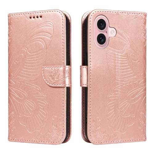 NEXCURIO Handyhülle für Apple iPhone 16 Hülle Klappbar Schmetterling mit Kartenfäch Klapphülle Leder Schutzhülle Wallet Flip Case Cover Handy Tasche Handytasche - Rosa Gold NEXCURIO Handyhülle für Apple iPhone 16 Hülle Klappbar Schmetterling mit Kartenfäch Klapphülle Leder Schutzhülle Wallet Flip Case Cover Handy Tasche Handytasche - Rosa Gold von NEXCURIO