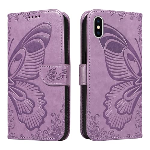 NEXCURIO Handyhülle für Apple iPhone X/iPhone XS Hülle Klappbar Schmetterling mit Kartenfäch Klapphülle Leder Schutzhülle Wallet Flip Case Cover Handy Tasche Handytasche - Violett von NEXCURIO