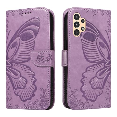 NEXCURIO Handyhülle für Samsung Galaxy A13 4G / A13 5G / A04S Hülle Klappbar Schmetterling mit Kartenfäch Klapphülle Leder Schutzhülle Wallet Flip Case Cover Handy Tasche Handytasche - Violett von NEXCURIO