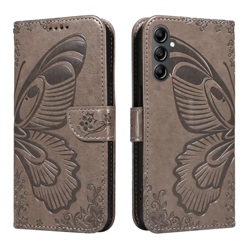 NEXCURIO Handyhülle für Samsung Galaxy A14 4G 5G Hülle Klappbar Schmetterling mit Kartenfäch Klapphülle Leder Schutzhülle Wallet Flip Case Cover Handy Tasche Handytasche - Grau NEXCURIO Handyhülle für Samsung Galaxy A14 4G 5G Hülle Klappbar Schmetterling mit Kartenfäch Klapphülle Leder Schutzhülle Wallet Flip Case Cover Handy Tasche Handytasche - Grau von NEXCURIO
